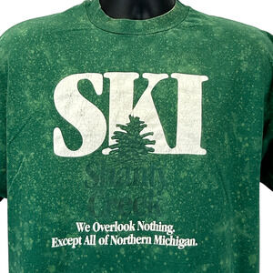 Vintage 90s Ski Shanty Creek Michigan T Shirt Skiing Skier Green USA XL X-Large